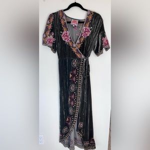 Beautiful Johnny Was sage Joanna Velvet Wrap Dress.  Size Small.